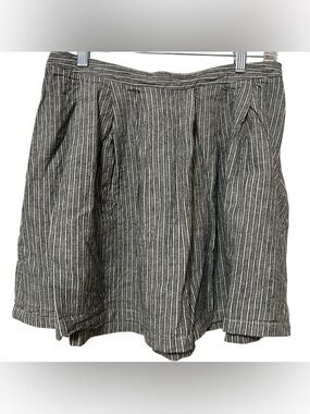 Nolitha Cotton Linen Gray Striped Pleated Mini Skirt Sz L